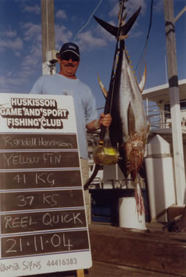 Randall Harrison caught a 41 Kg Yellowfin on 37 Kg line
with a Pink Evil Chook lure.