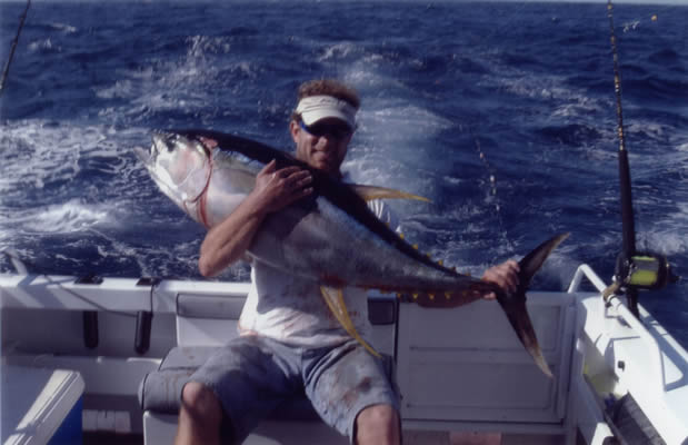 Wade Norman on Far Out captured a 30 Kg Yellowfin during 2004 White Sands Tournament
 with a Little Donger Pink Evil lure.
