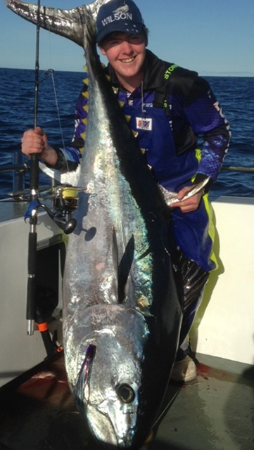 ANGLER: Locki Nichols SPECIES: Southern Bluefin Tuna WEIGHT: 95kg. LURE: 8" JB Lures Little Dingo.